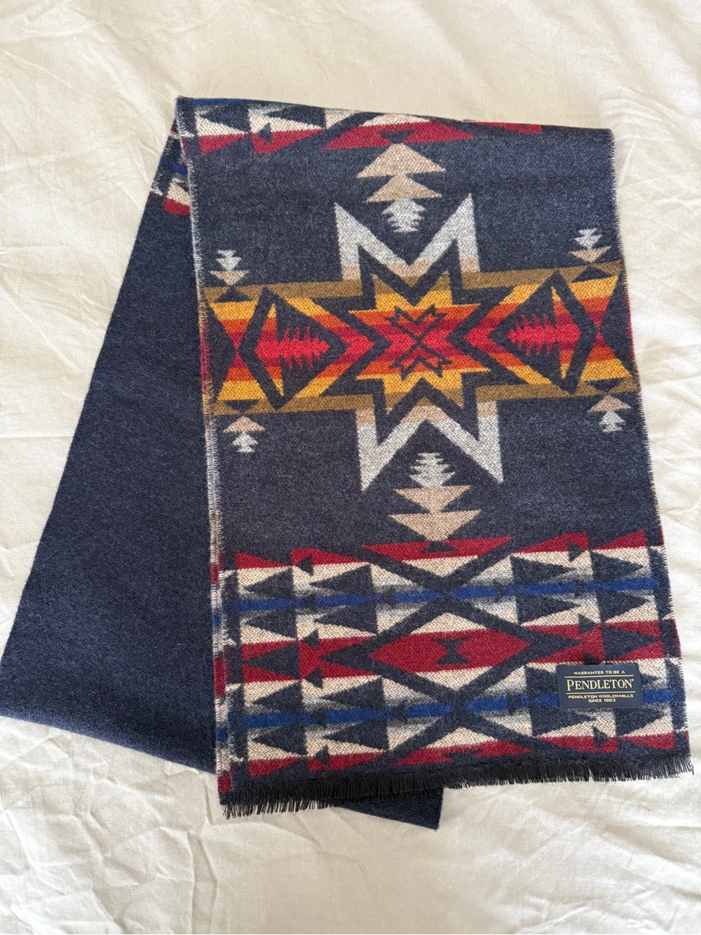 Pendleton Navy Red Yellow Cream Geometric Wool Scarf